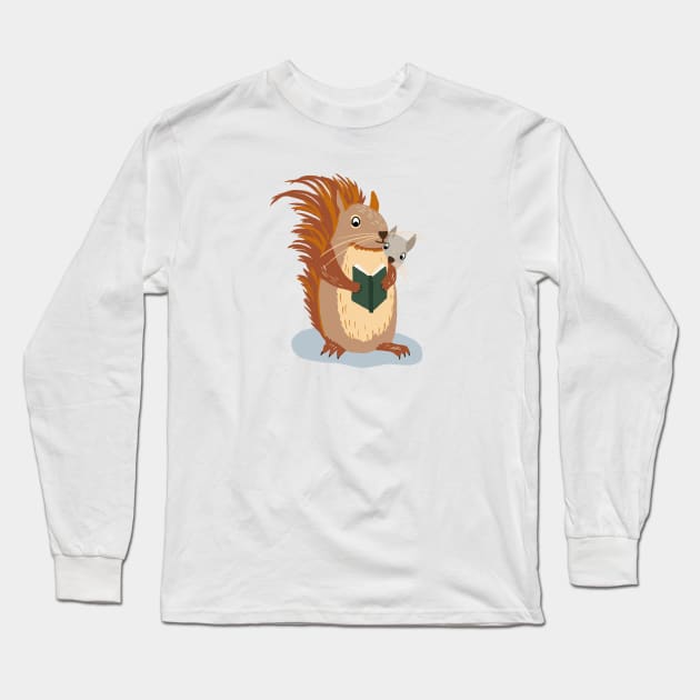 Squirrels Reading Long Sleeve T-Shirt by Das Brooklyn